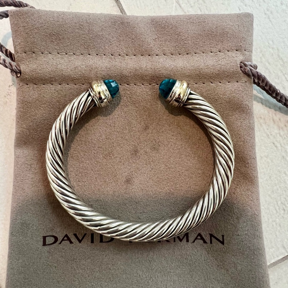 David Yurman Silver and Blue Cable Bracelet 7mm
